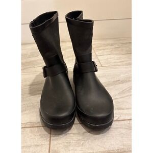Lauren Ralph Lauren Mora II Black Matte Rubber Canvas Rain Boots Womens 10B
